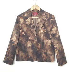 Haggar Brown Floral Cotton Blend Two-Button Blazer Jacket Business Causal Sz 10